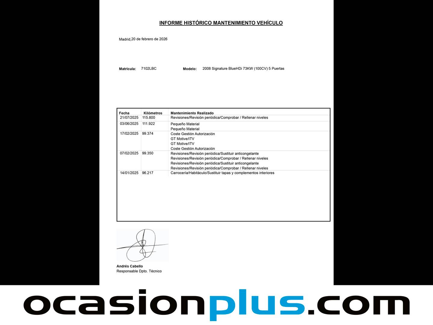 Foto del mantenimiento del Peugeot 2008 Peugeot 2008 BlueHDi 100 Signature (100 CV)