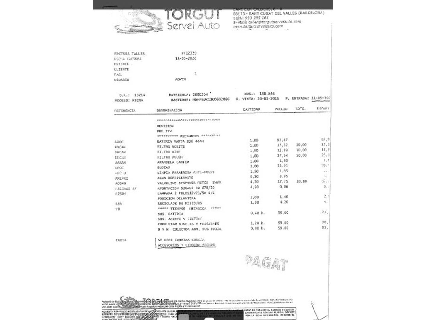 Foto del mantenimiento del Nissan Micra Nissan Micra 1.2G Acenta  (80 CV)