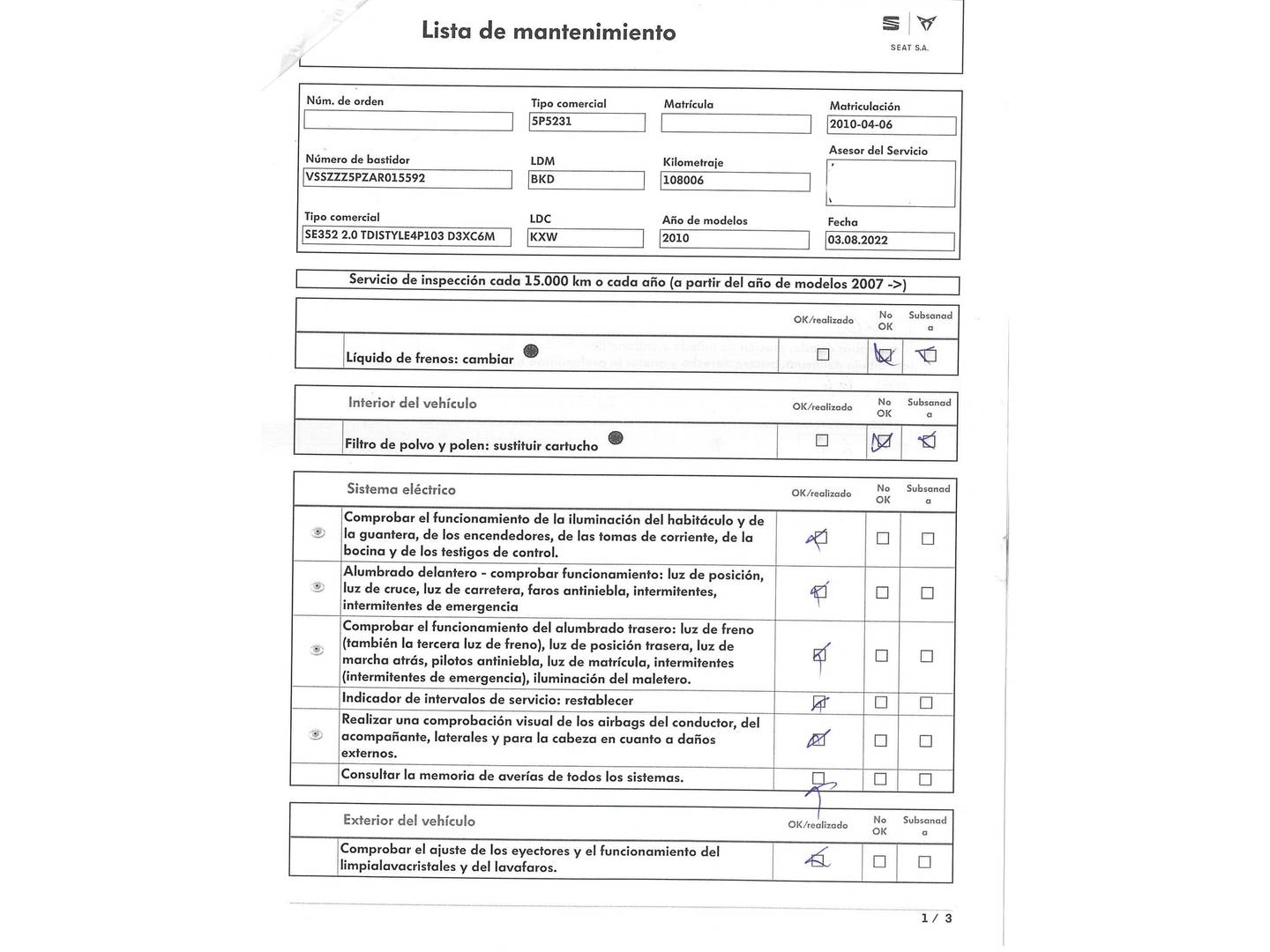 Foto del mantenimiento del Seat Altea XL Seat Altea XL XL 2.0 TDI Style (140 CV)