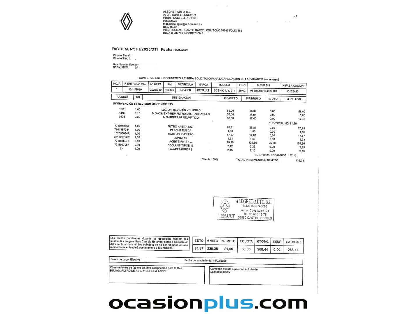 Foto del mantenimiento del Renault Scénic Renault Scenic Zen TCe (160 CV) GPF