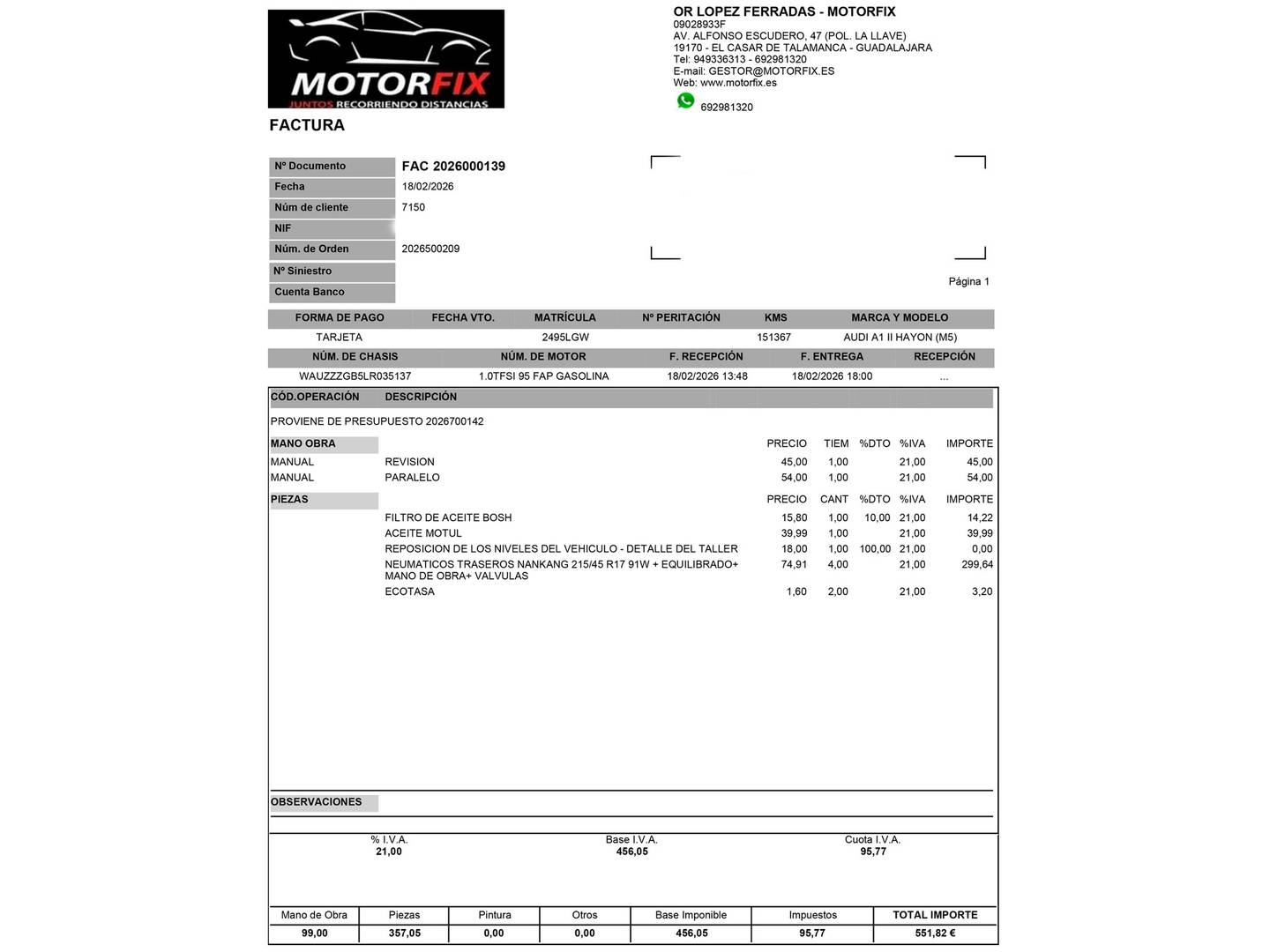 Foto del mantenimiento del Audi A1 Audi A1 Sportback Advanced 25 TFSI (95 CV)