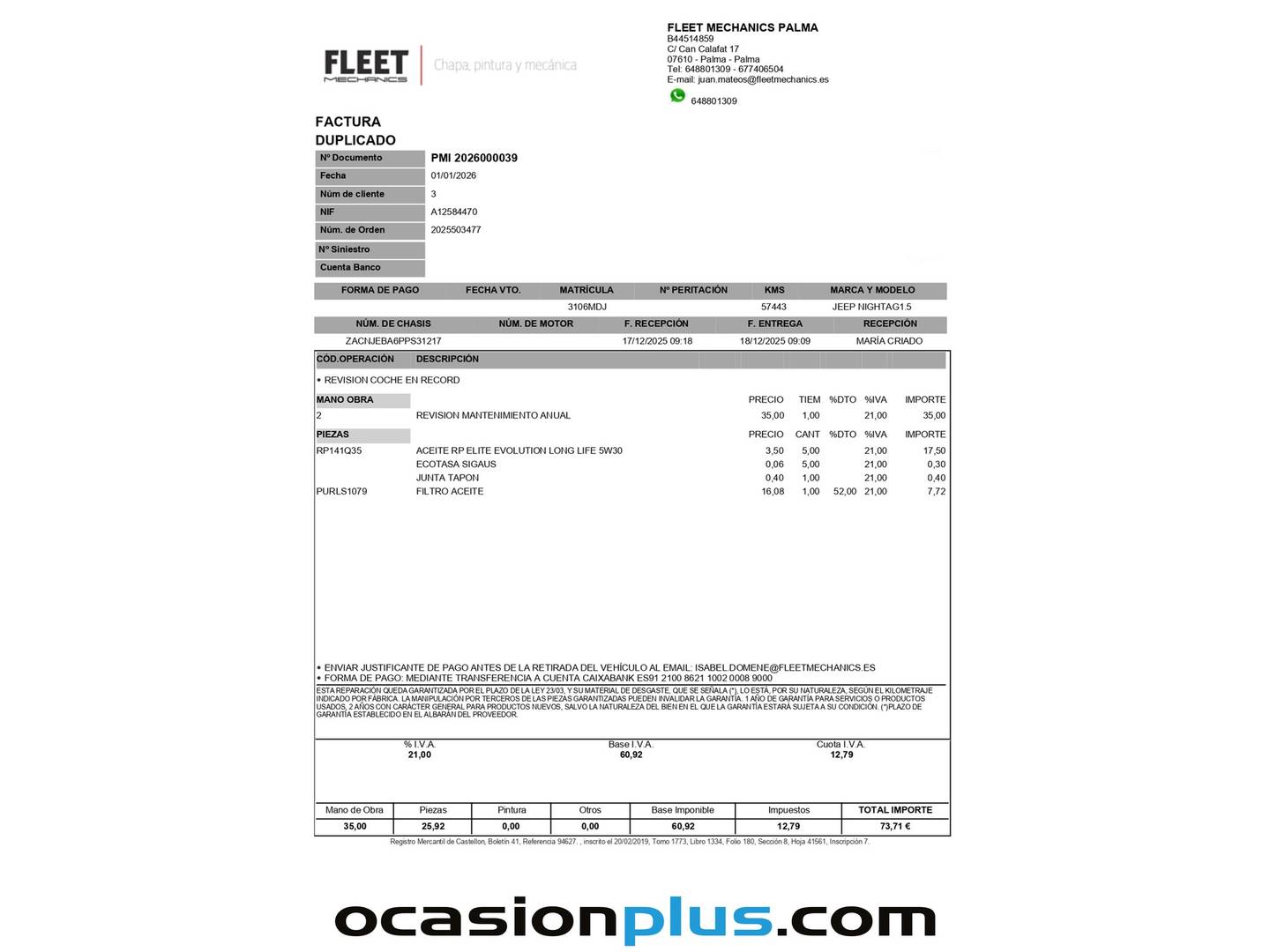 Foto del mantenimiento del Jeep Compass Jeep Compass 1.5 MHEV Night Eagle DCT (130 CV)