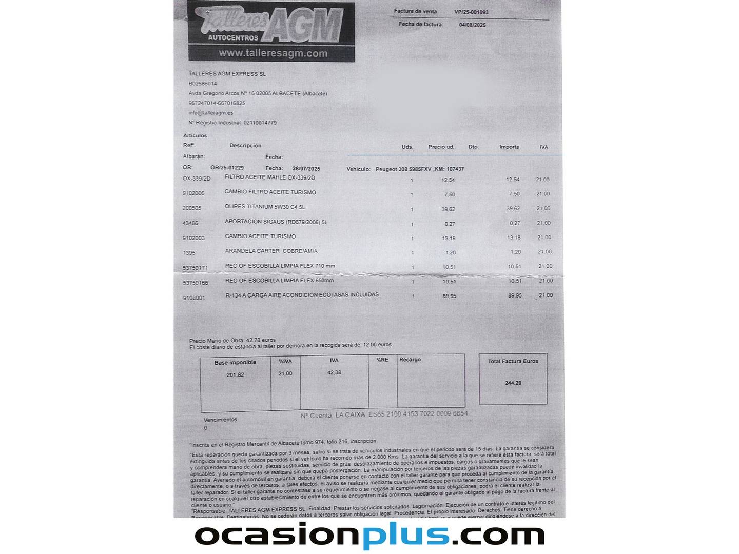 Foto del mantenimiento del Peugeot 308 Peugeot 308 1.6 VTI Sport (120 CV)