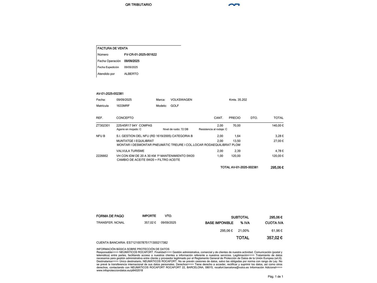 Foto del mantenimiento del Volkswagen Golf Volkswagen Golf R-Line 1.5 eTSI (150 CV) DSG