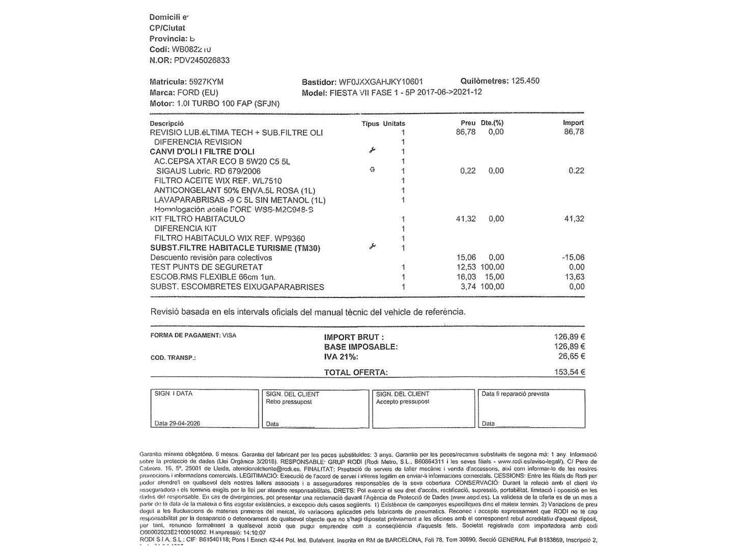 Foto del mantenimiento del Ford Fiesta Ford Fiesta 1.0 EcoBoost S&S ST-Line (100 CV)