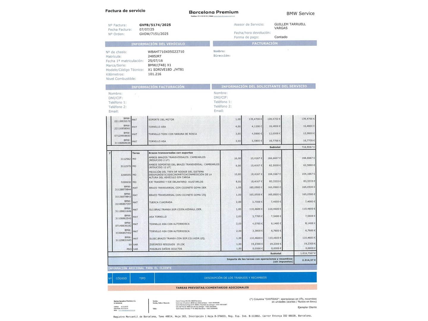Foto del mantenimiento del BMW X1 BMW X1 sDrive18d  (150 CV)