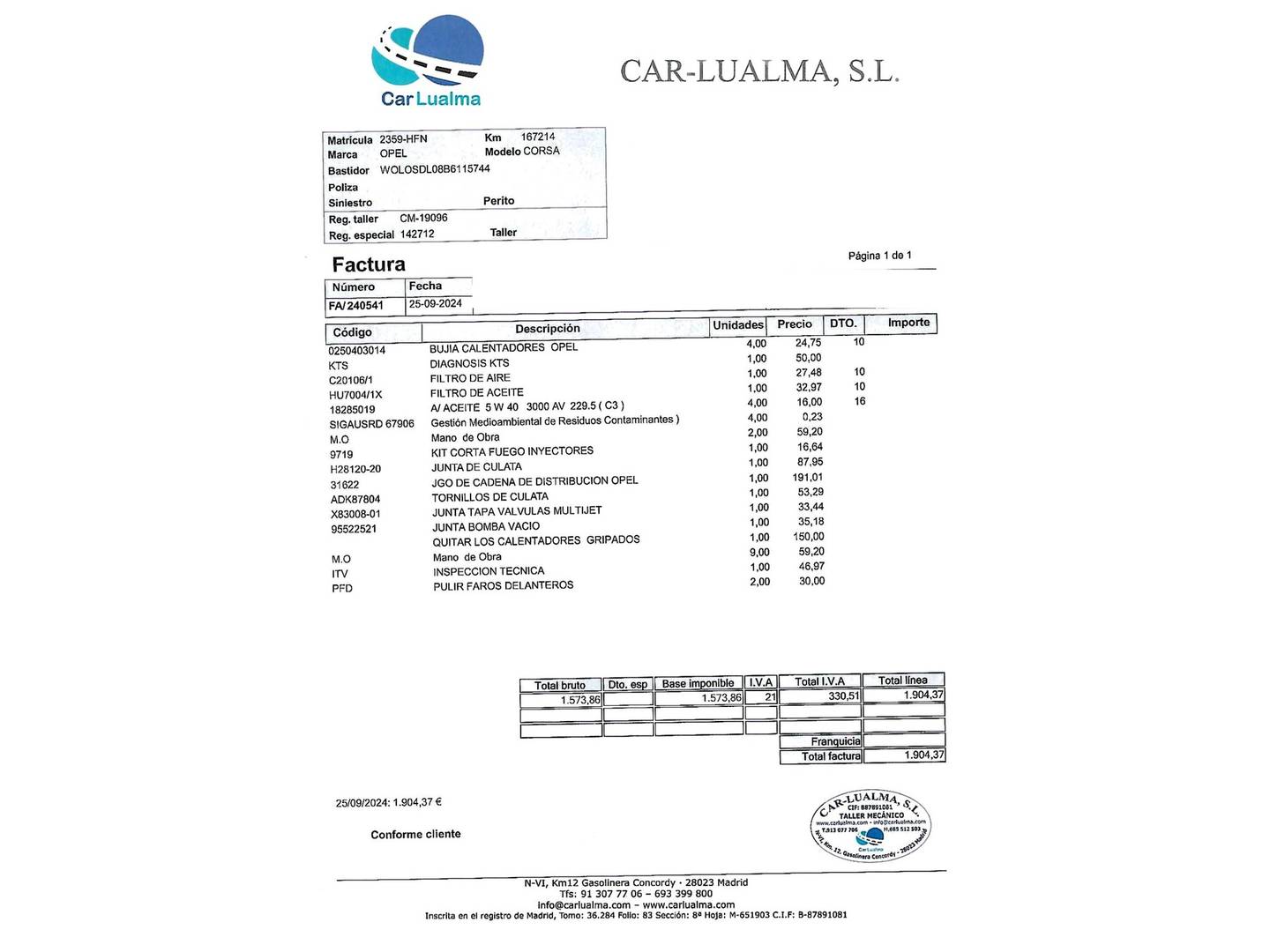 Foto del mantenimiento del Opel Corsa Opel Corsa 1.3 ecoFlex Essentia