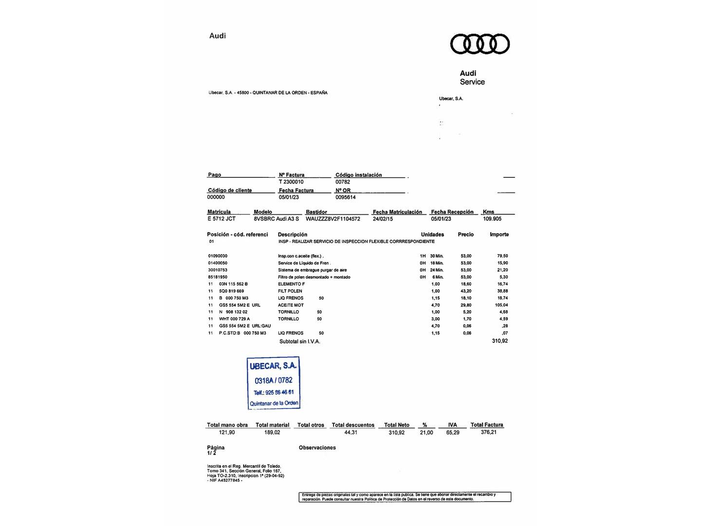 Foto del mantenimiento del Audi A3 Audi A3 Sedan S line edition 2.0 TDI clean diesel (150 CV)