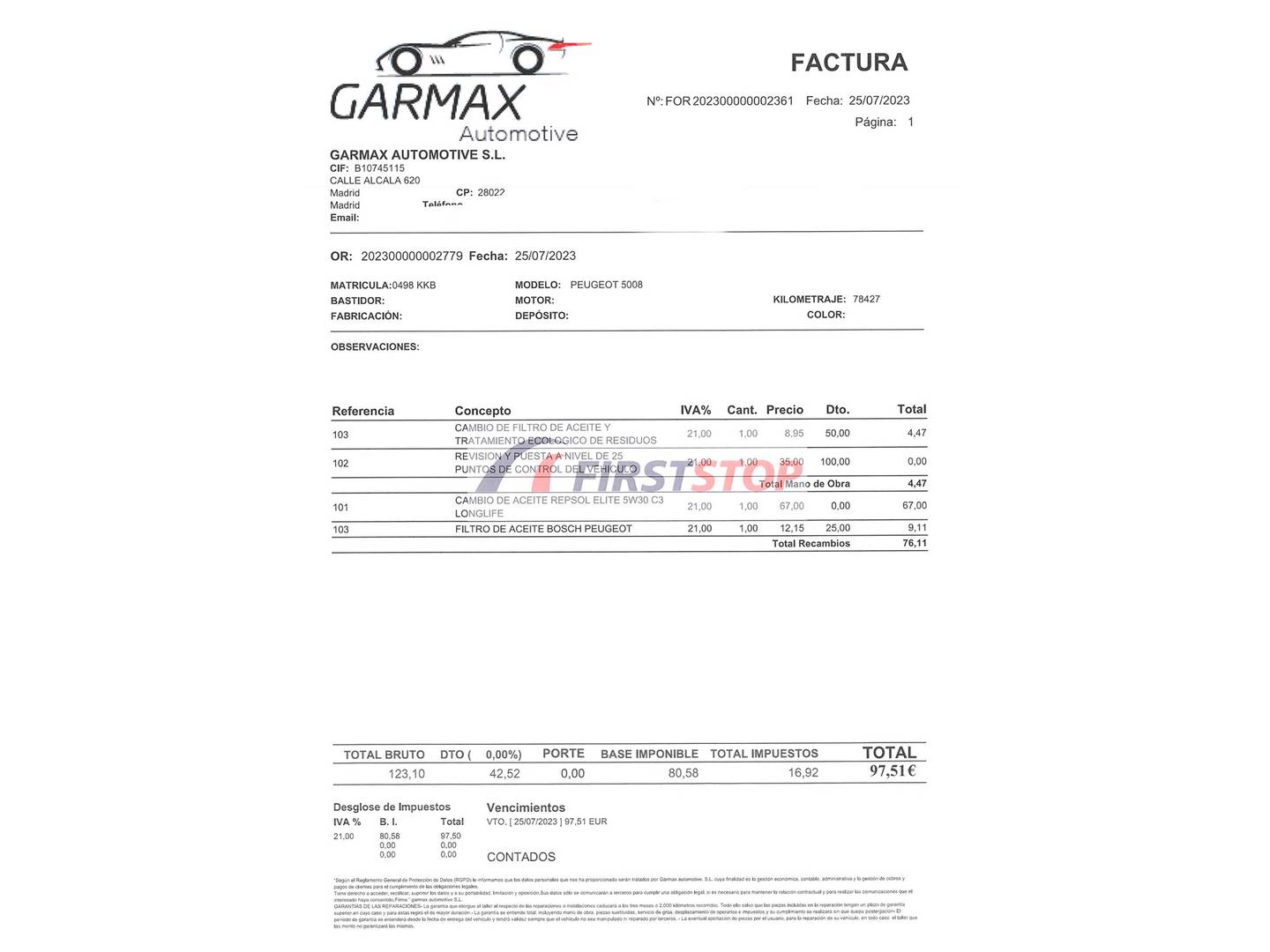 Foto del mantenimiento del Peugeot 5008 Peugeot 5008 PureTech 130 S&S Allure (130 CV)