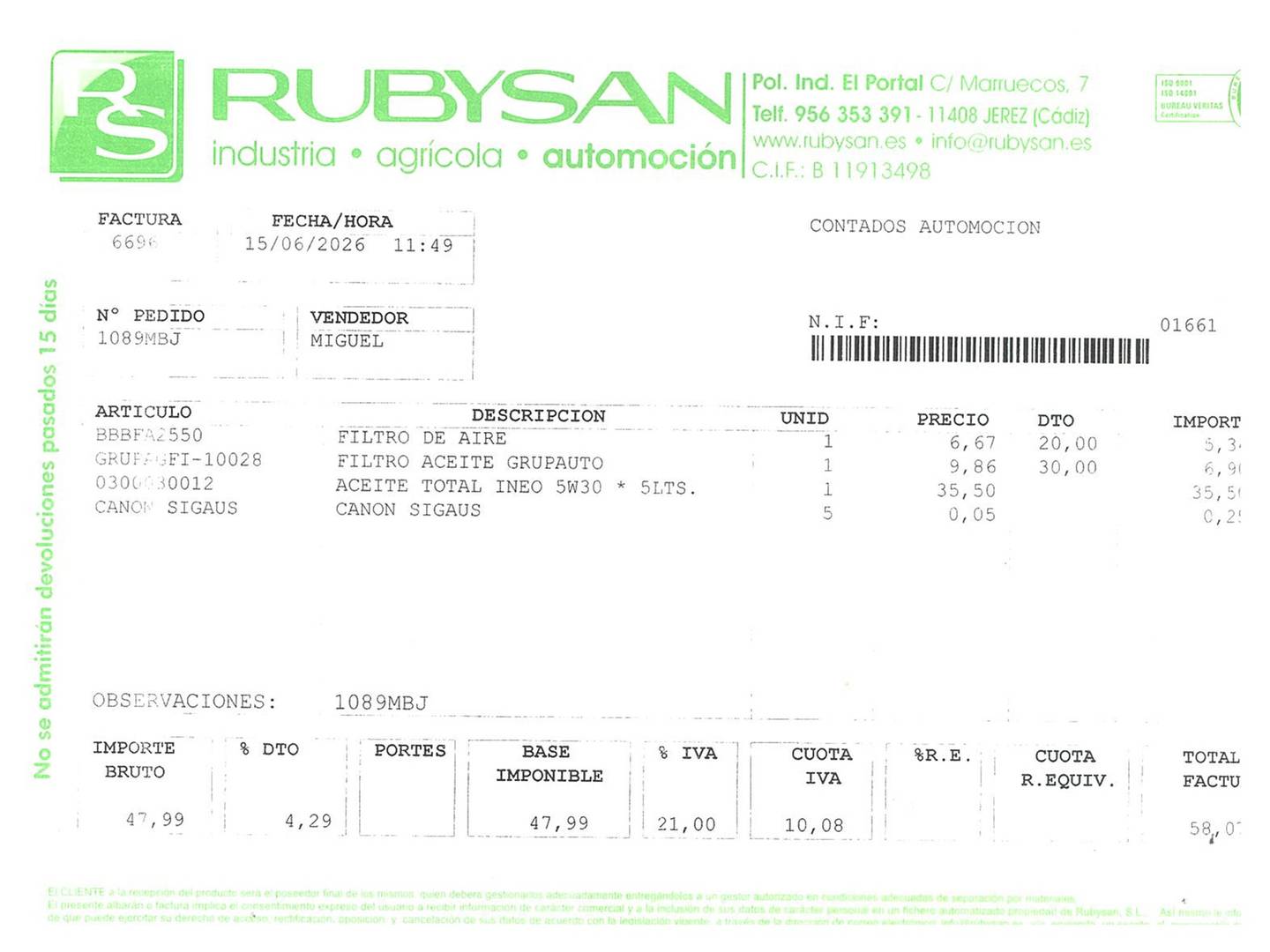 Foto del mantenimiento del Renault Clio Renault Clio Business TCe (100 CV) GLP