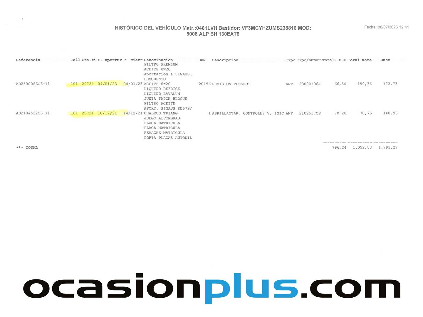 Foto del mantenimiento del Peugeot 5008 Peugeot 5008 BlueHDI 130 S&S Allure Pack EAT8 (130 CV) 7 Plazas