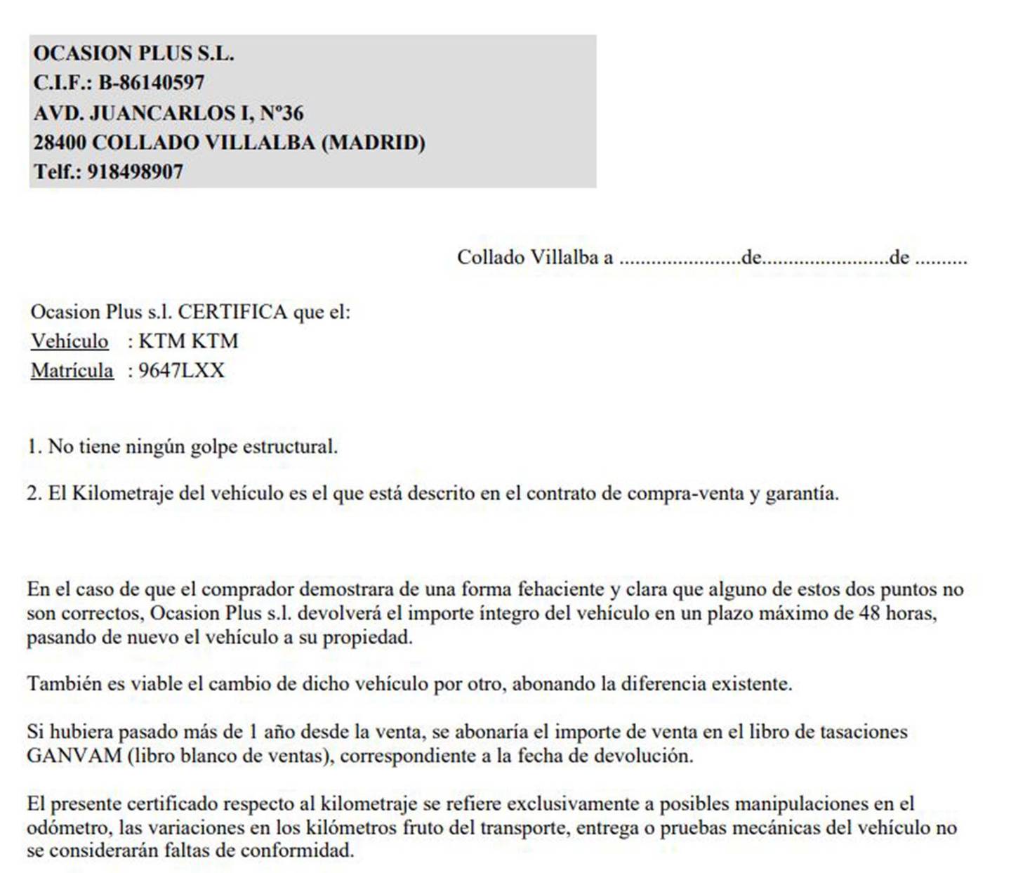 Foto del certificado del KTM 890 Adventure R KTM 890 Adventure R 890 Adventure R