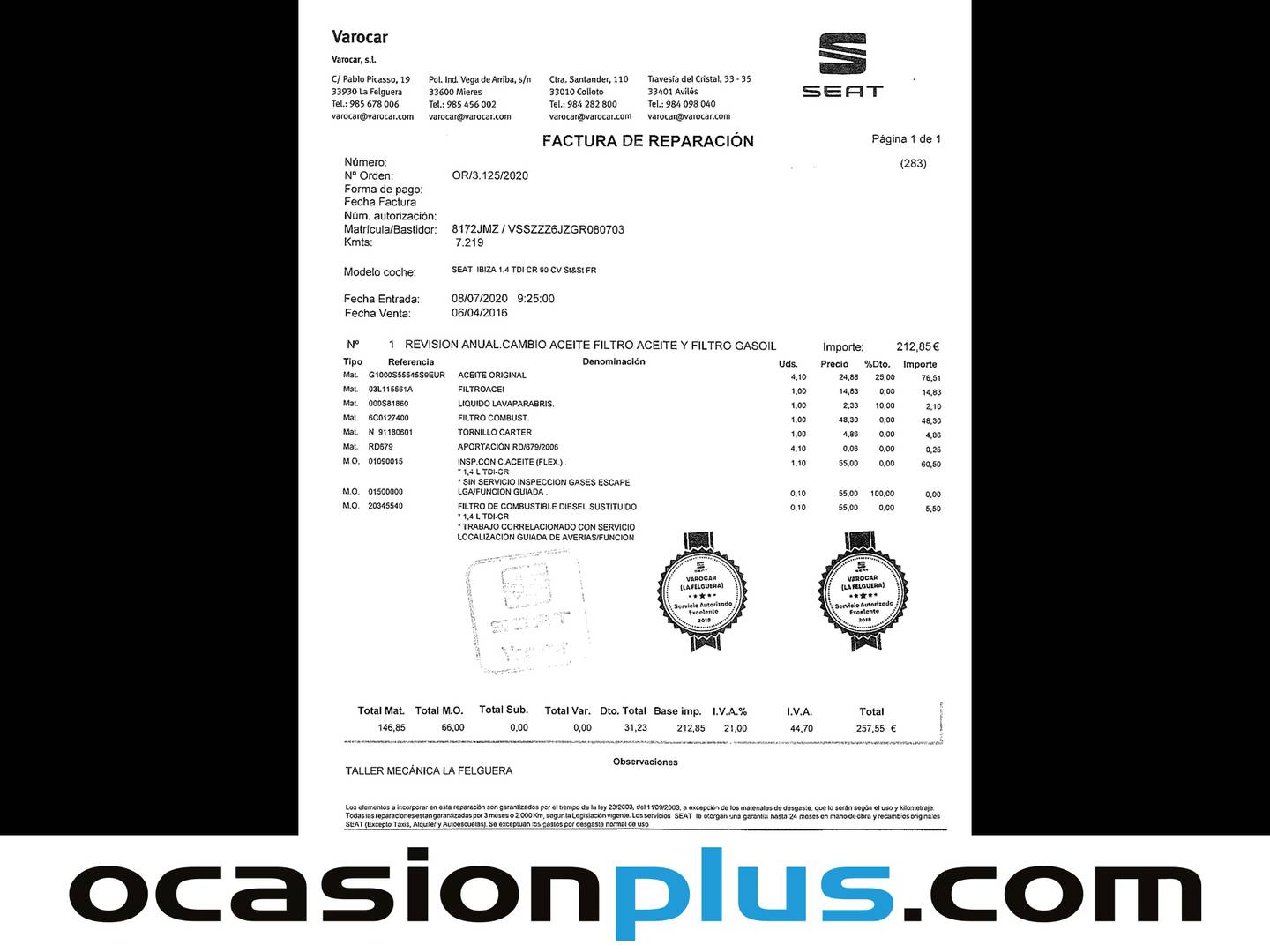 Foto del mantenimiento del Seat Ibiza Seat Ibiza 1.4 TDI S&S FR (90 CV)