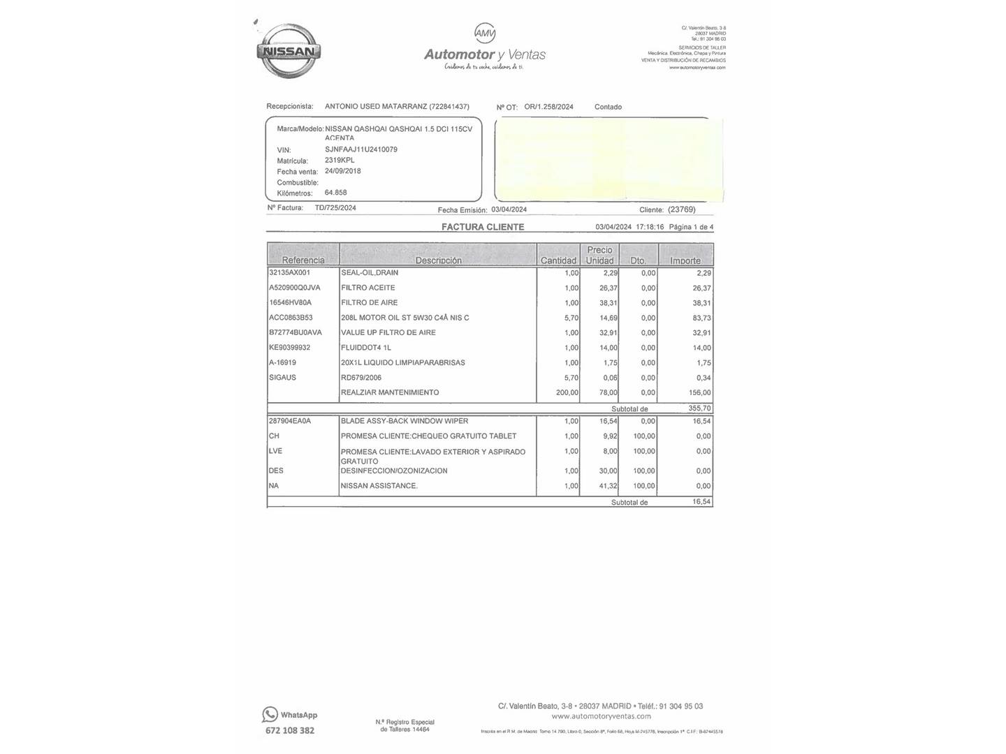 Foto del mantenimiento del Nissan QASHQAI Nissan Qashqai dCi 115 N-Connecta 4x2 (115 CV)