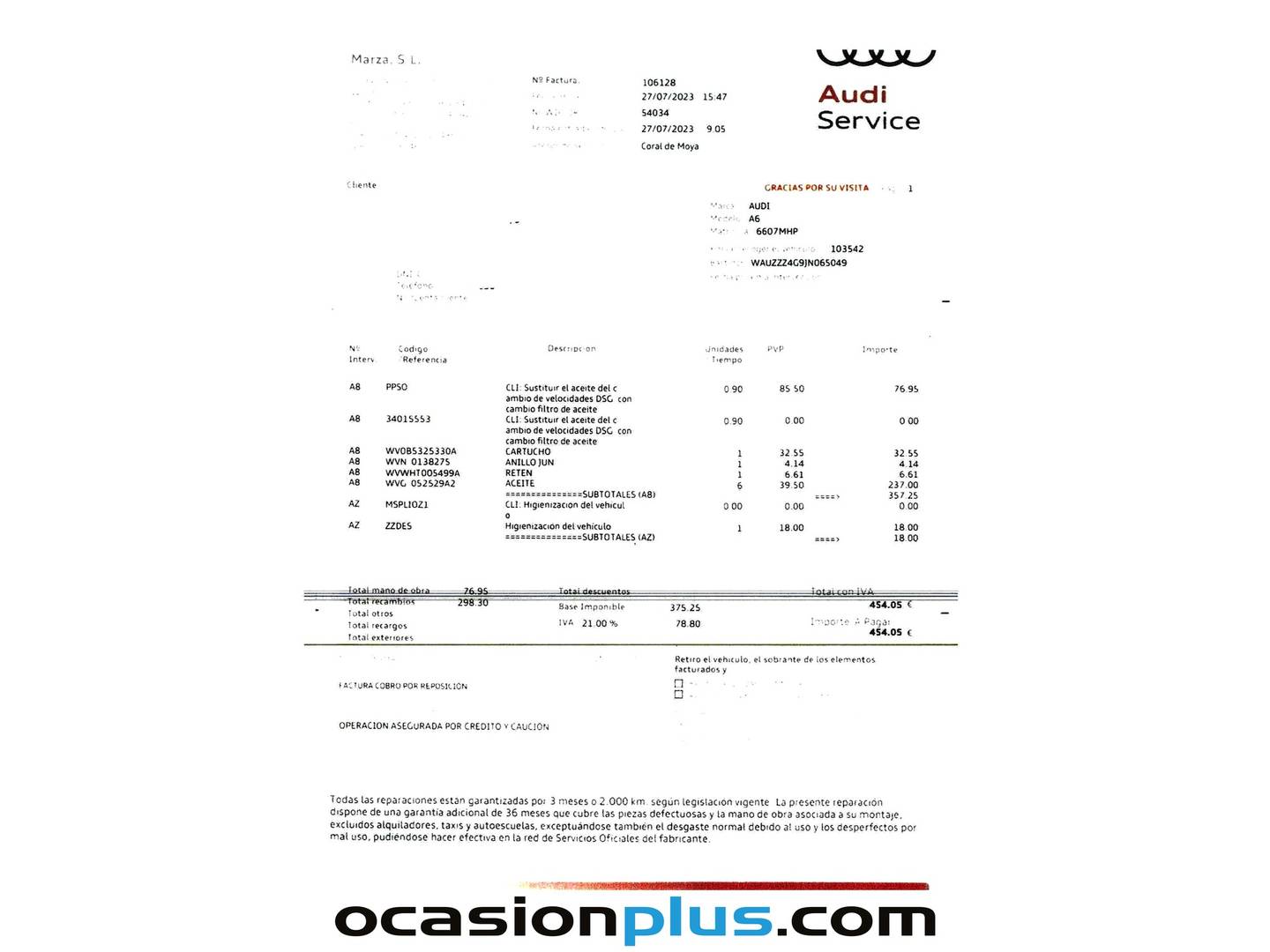 Foto del mantenimiento del Audi A6 Audi A6 Avant 3.0 TDI quattro (272 CV) S tronic