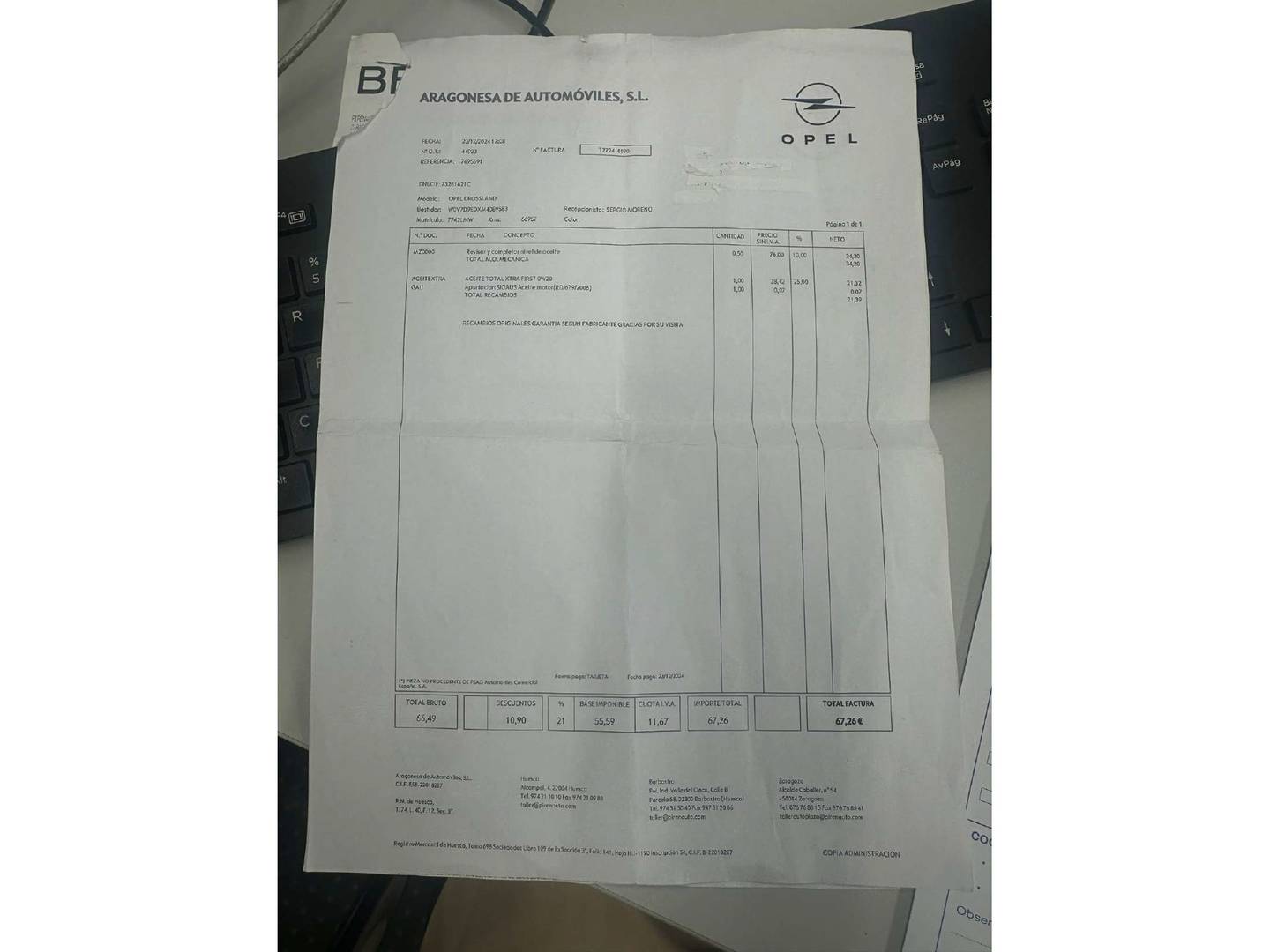 Foto del mantenimiento del Opel Crossland Opel Crossland 1.2 GS Line (110 CV)