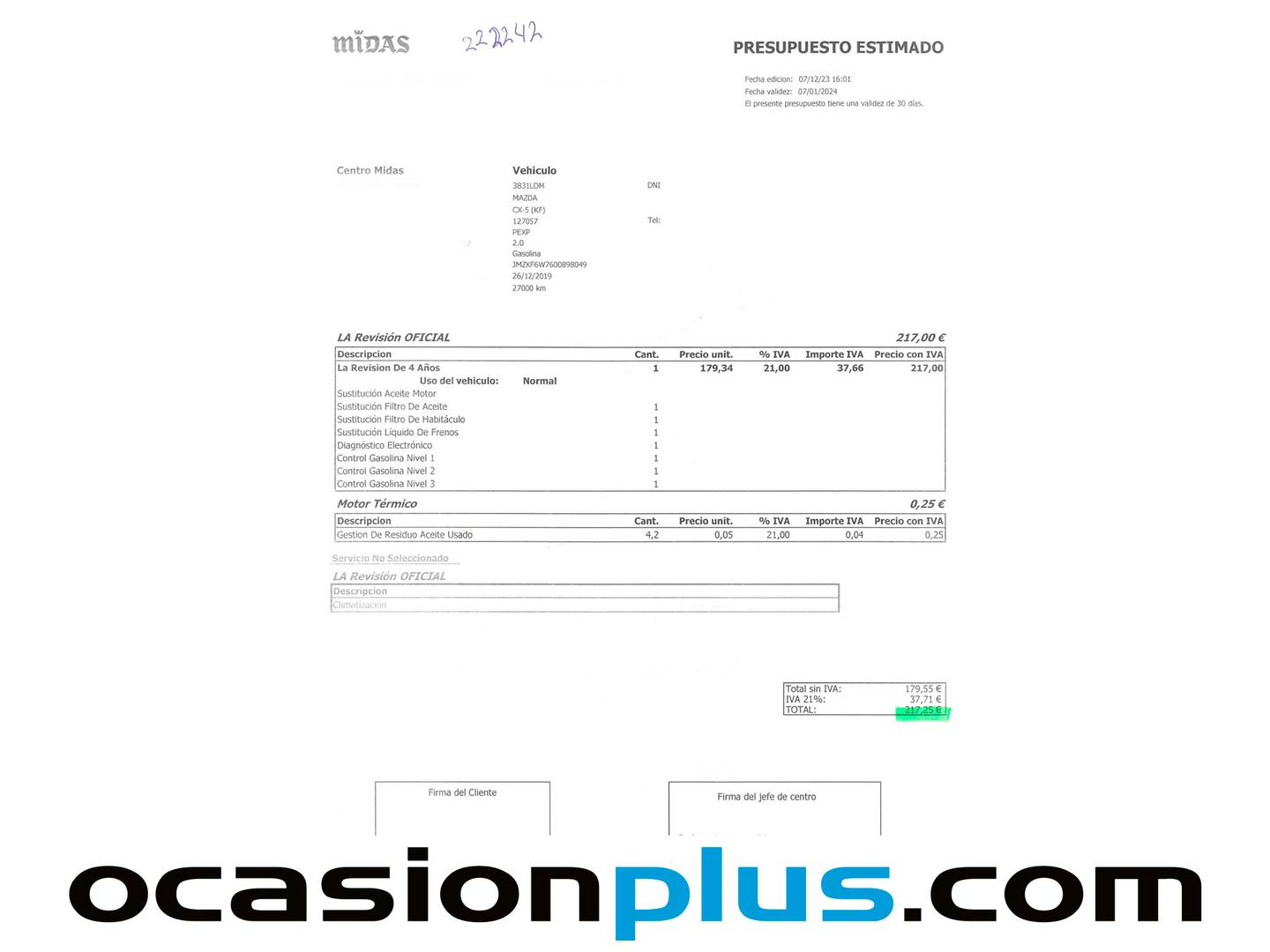 Foto del mantenimiento del Mazda CX-5 Mazda CX-5 2.0 G Origin 2WD (165 CV)