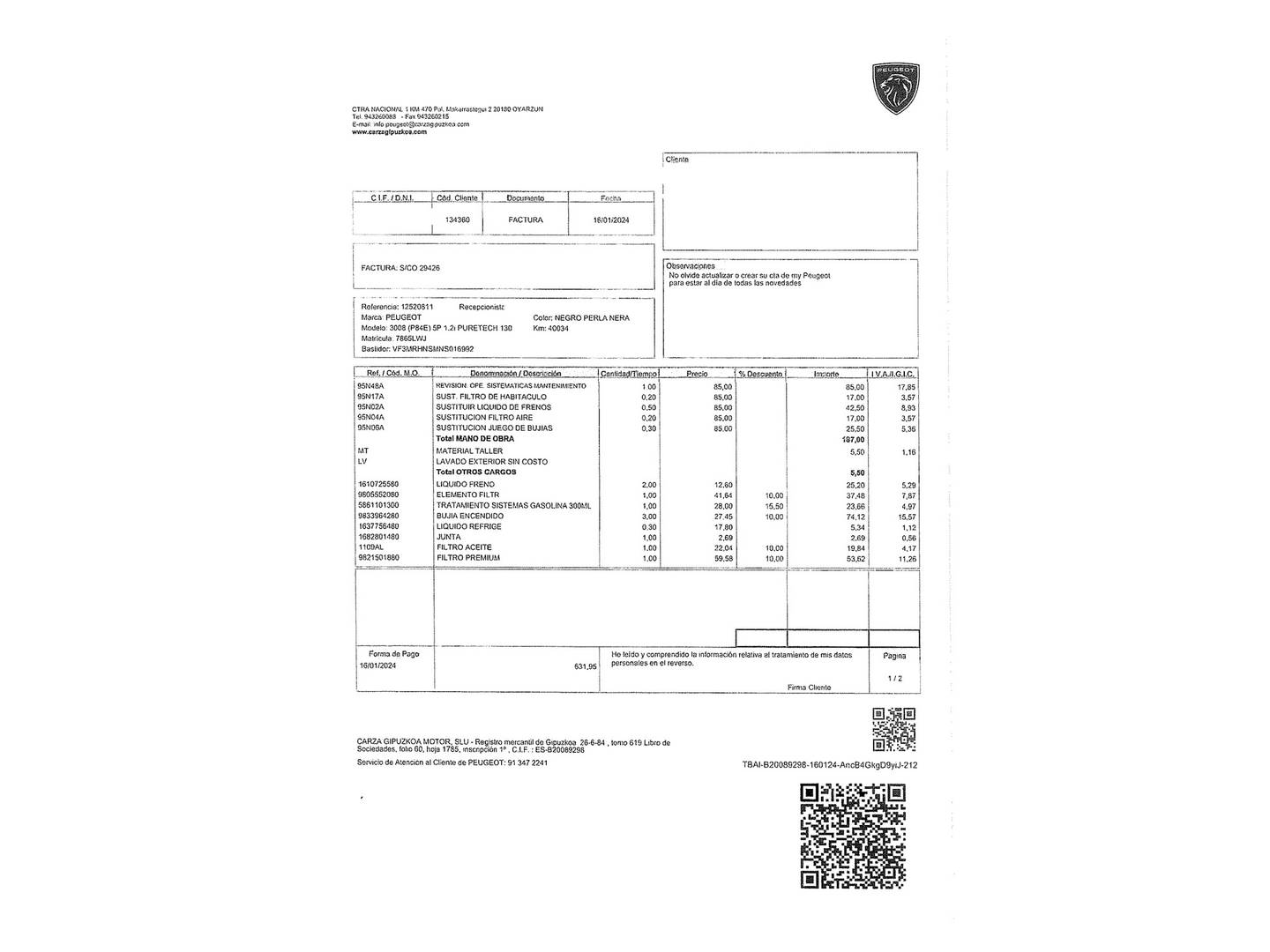 Foto del mantenimiento del Peugeot 3008 Peugeot 3008 PureTech 130 S&S Allure Pack (130 CV)