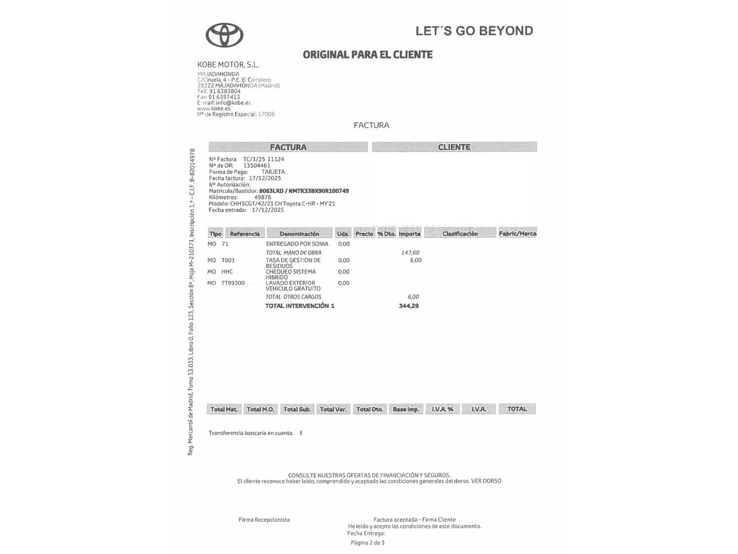 Foto del mantenimiento del Toyota C-HR Toyota C-HR 1.8 125H Advance (122 CV)