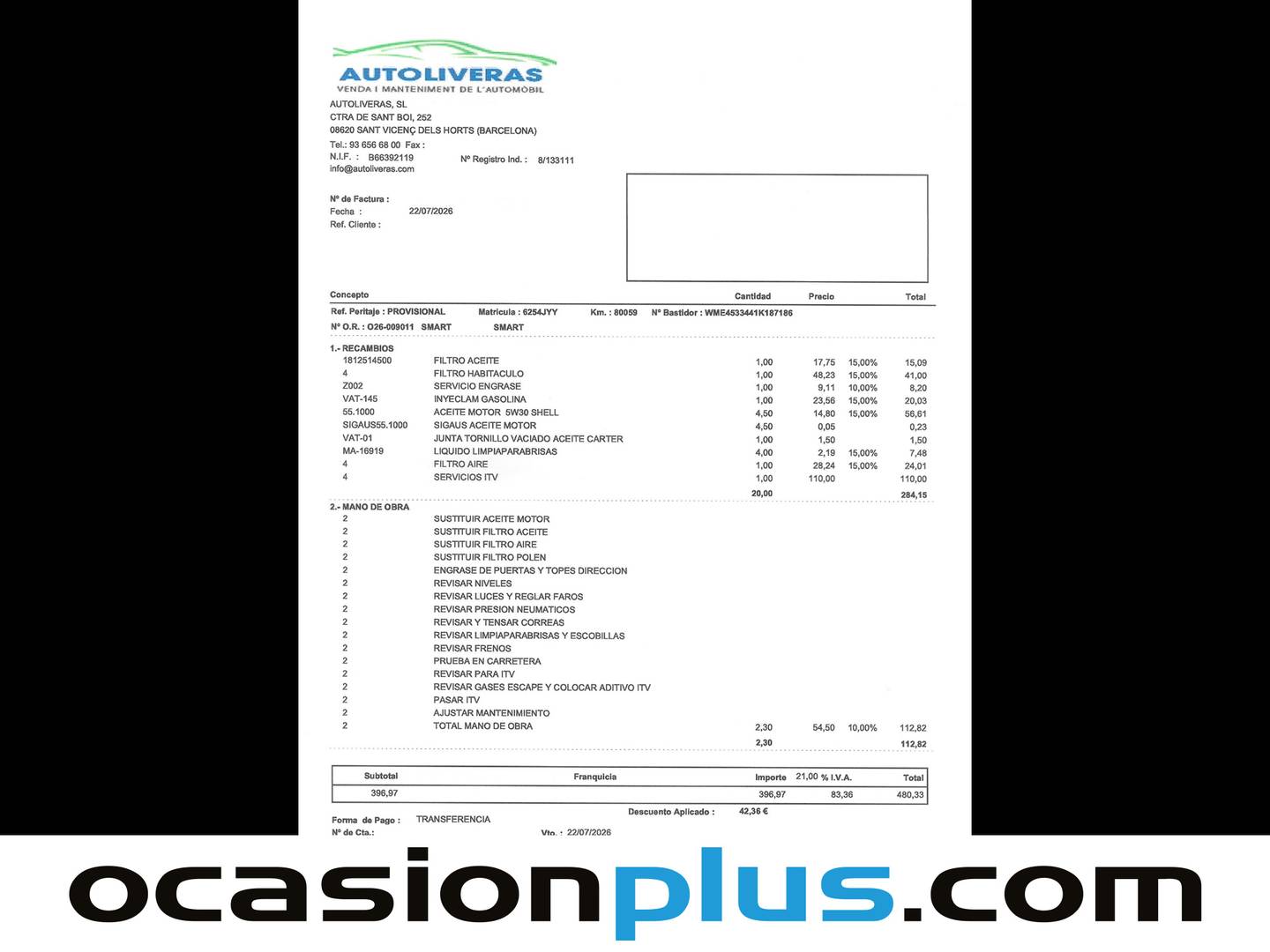 Foto del mantenimiento del Smart fortwo Smart ForTwo Coupe 66 Prime (90 CV)