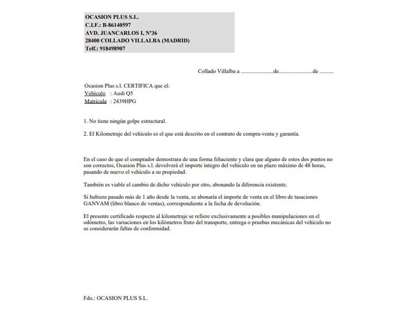 Foto del certificado del Audi Q5 Audi Q5 Ambition 2.0 TDI quattro (177 CV) S tronic