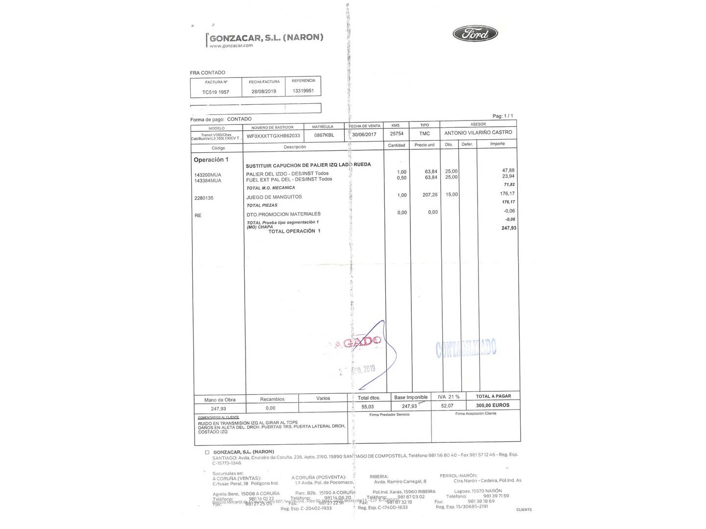 Foto del mantenimiento del Ford Transit Ford Transit Furgon 350 L3H2 Trend Delantera (130 CV)