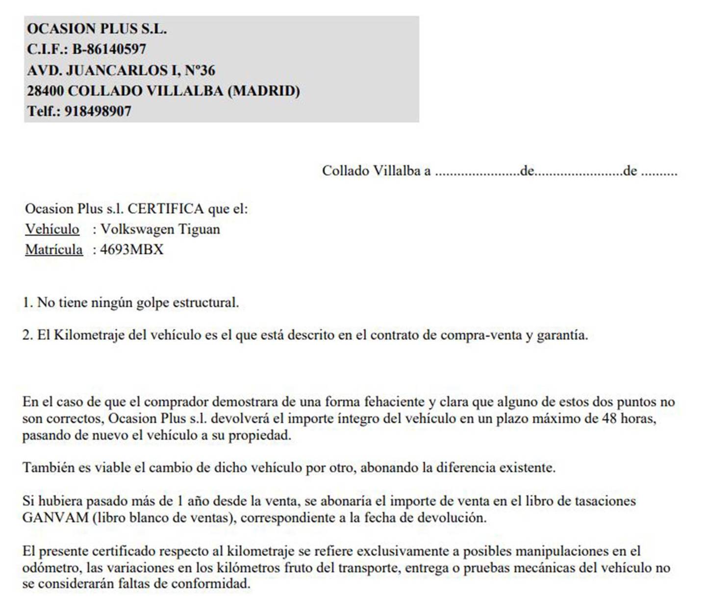 Foto del certificado del Volkswagen Tiguan Volkswagen Tiguan Life 1.5 TSI (150 CV) DSG