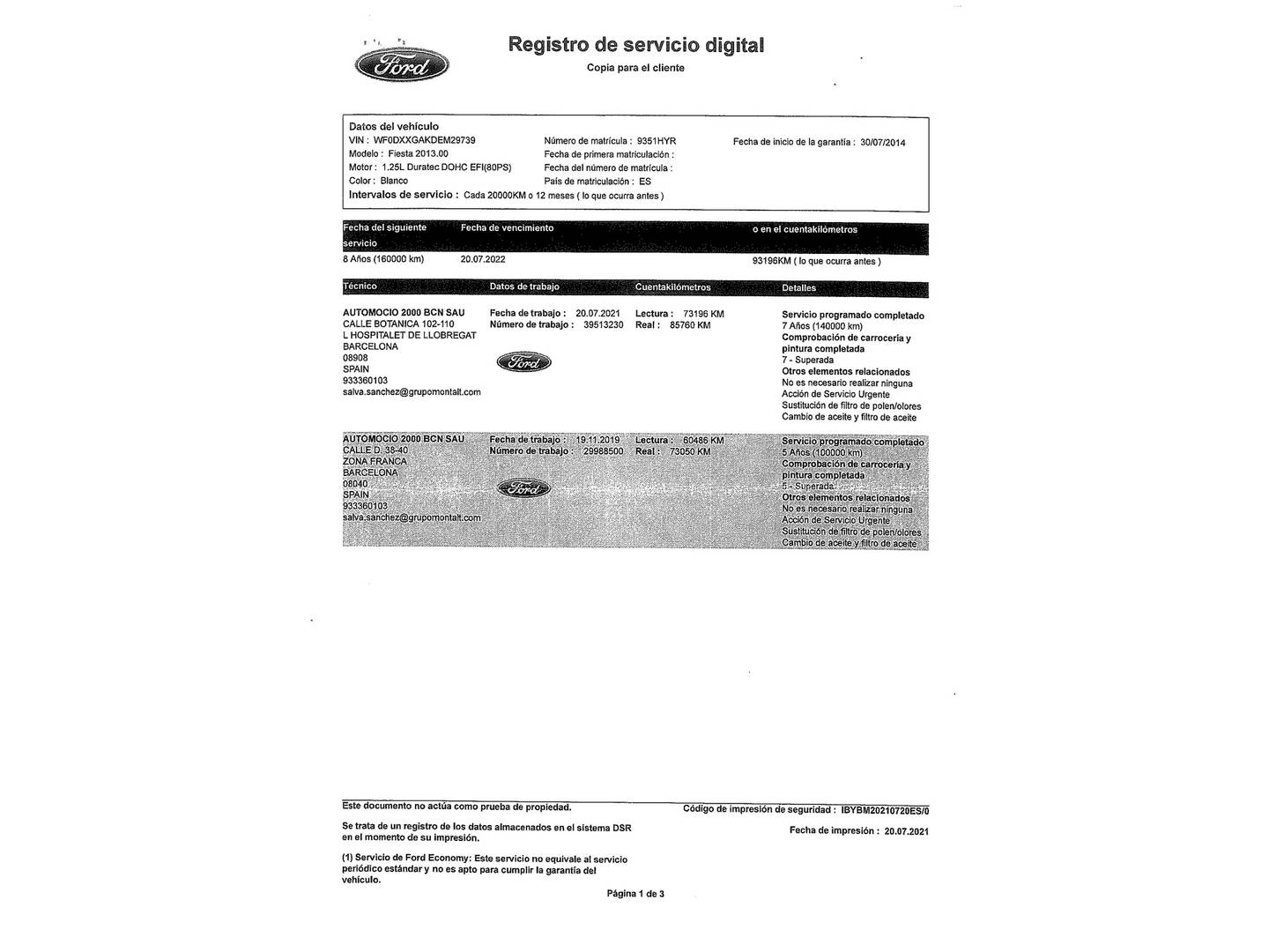 Foto del mantenimiento del Ford Fiesta Ford Fiesta 1.25 Duratec (82cv) Trend 5p