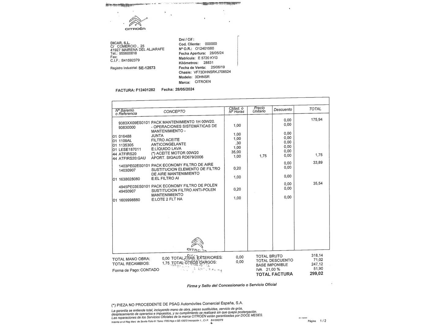 Foto del mantenimiento del Citroën C4 Spacetourer Citroën C4 Spacetourer 1.2 PureTech Feel EAT8 (130 CV)