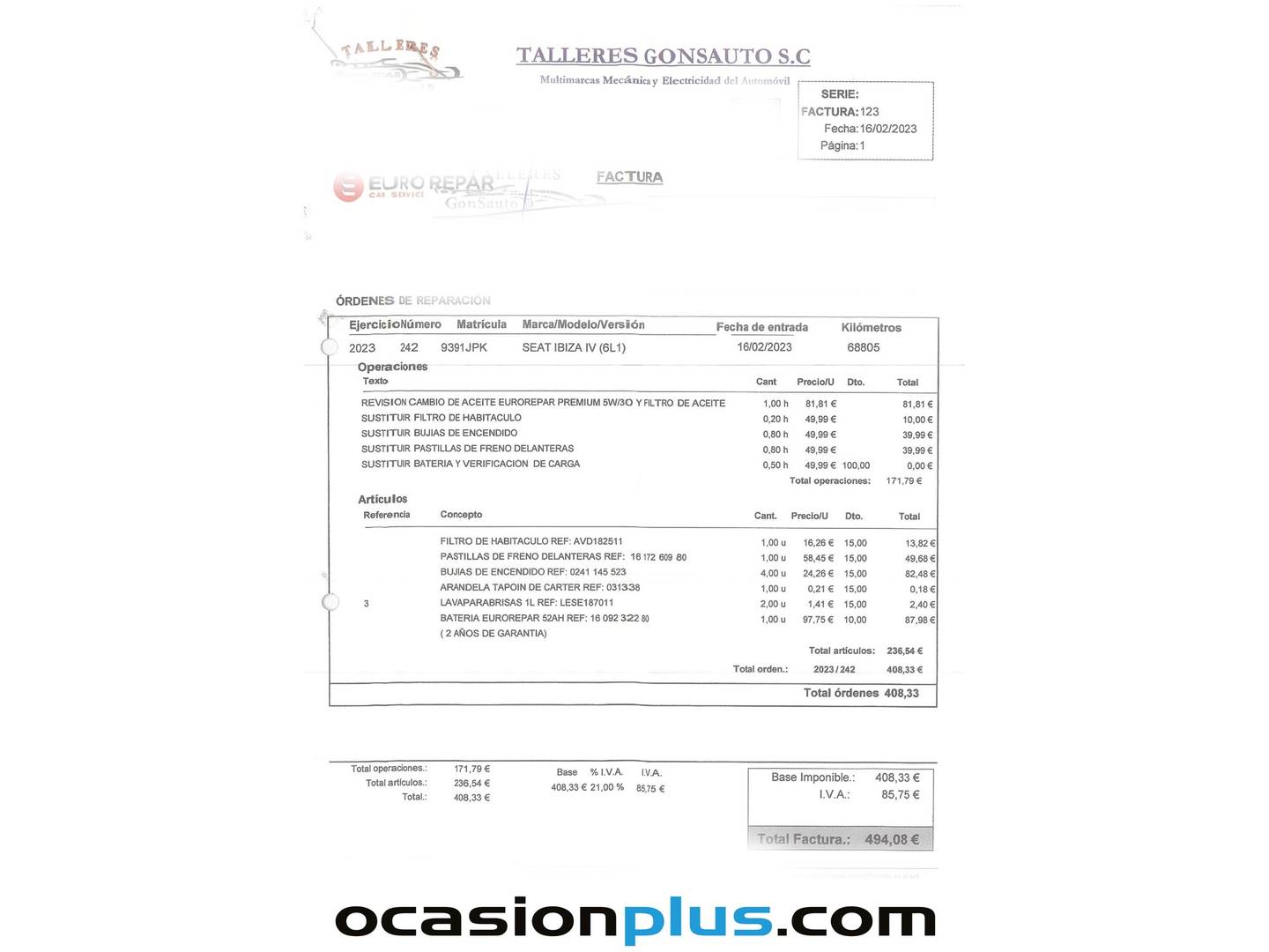 Foto del mantenimiento del Seat Ibiza Seat Ibiza 1.2 TSI Style (90 CV)