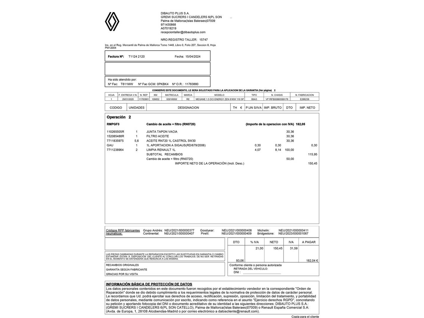 Foto del mantenimiento del Renault Mégane Renault Megane Zen Energy dCi (110 CV)