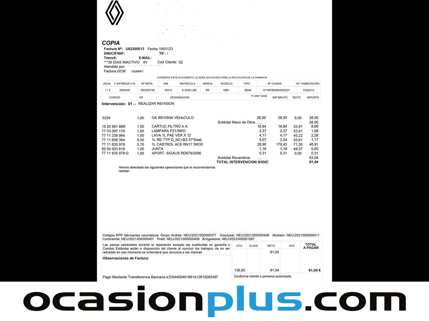 Foto del mantenimiento del Renault Megane Renault Megane Limited Blue dCi (115 CV)