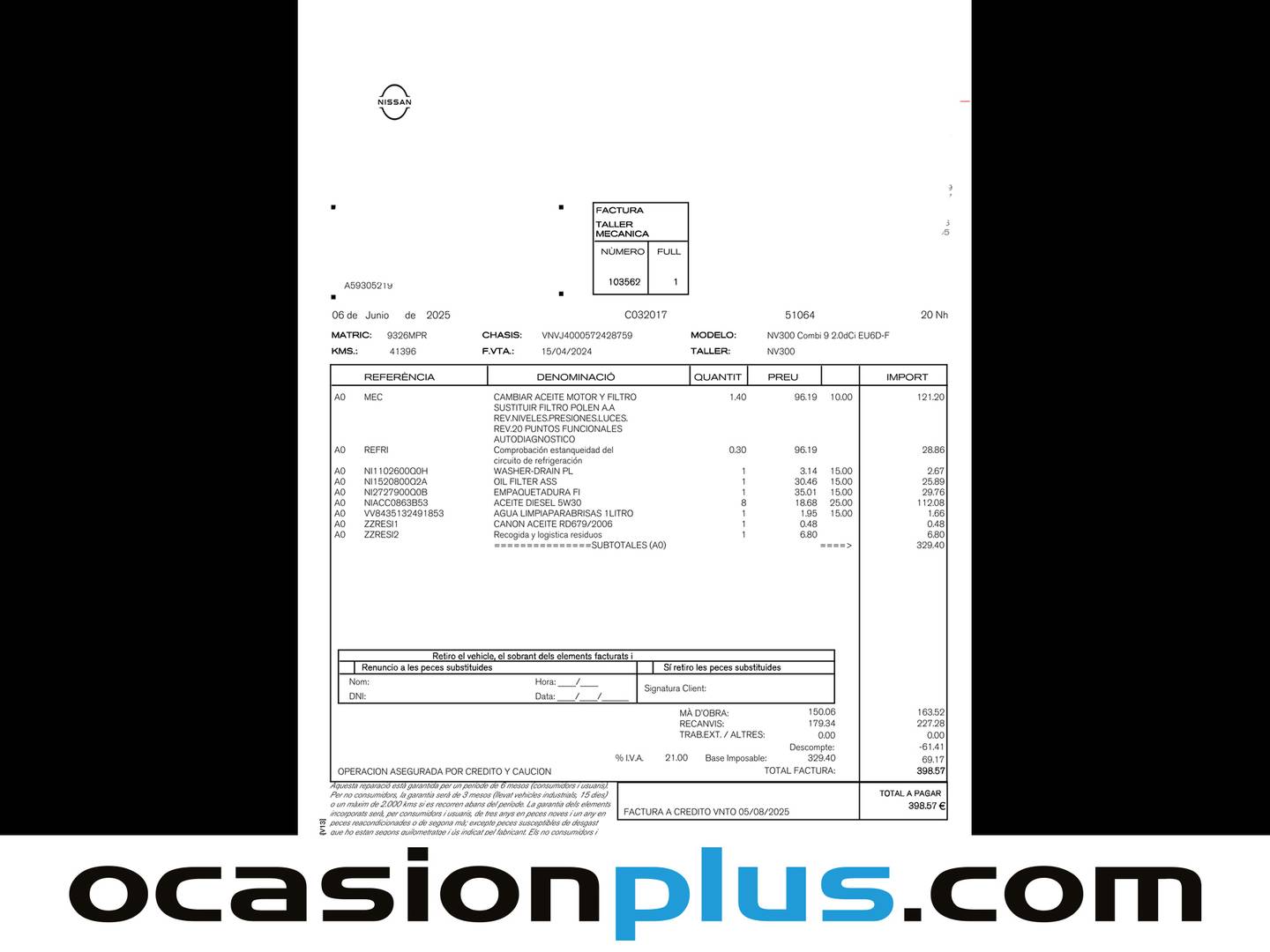 Foto del mantenimiento del Nissan Primastar Nissan Primastar 2.0 dCi L2H1 Go (150 CV)