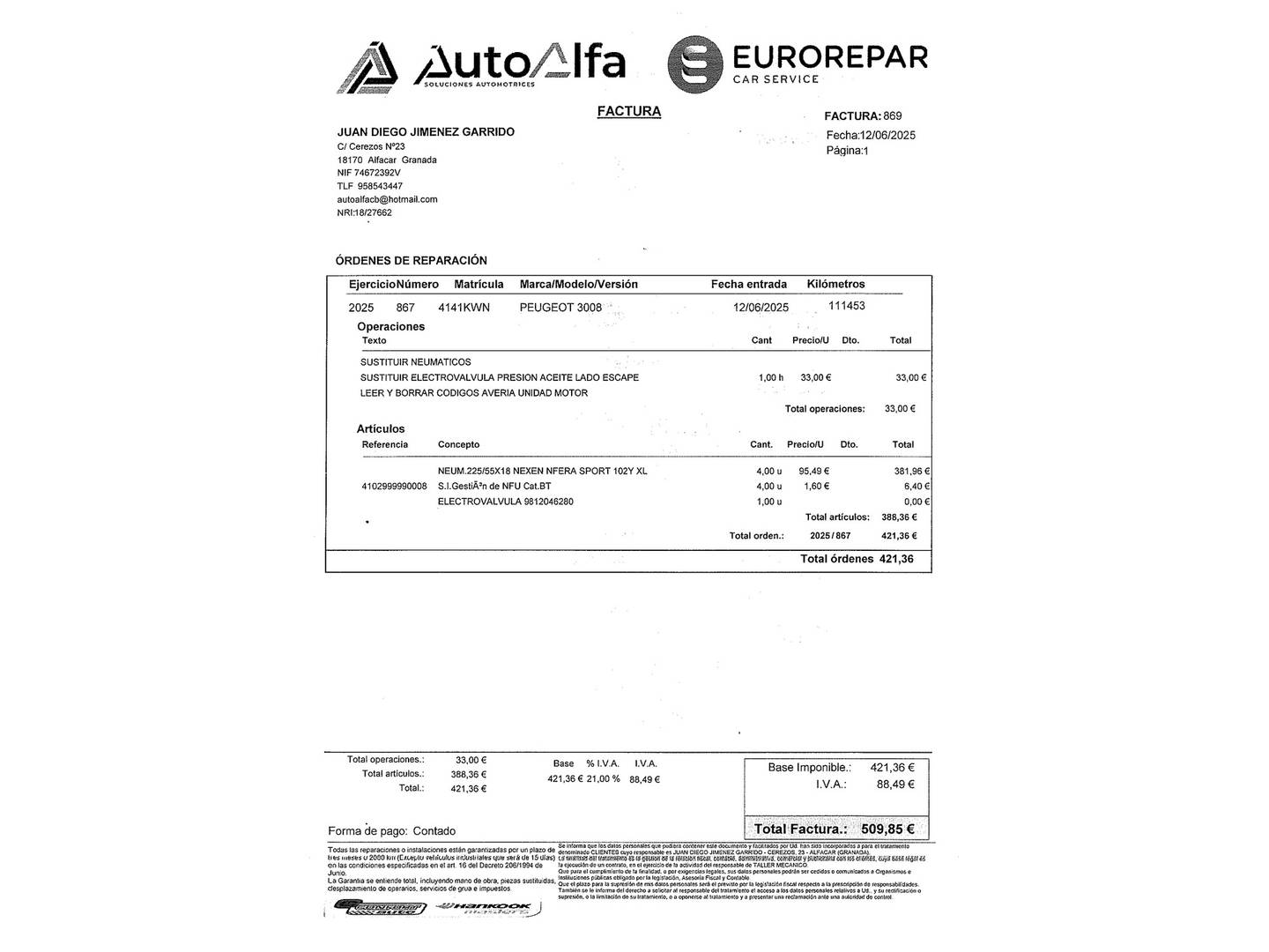 Foto del mantenimiento del Peugeot 3008 Peugeot 3008 PureTech 130 Allure EAT8 (130 CV)