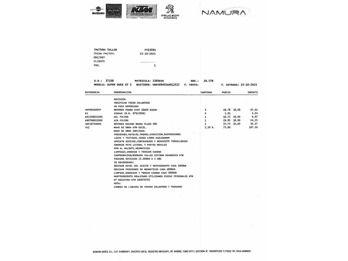Foto del mantenimiento del KTM Super Duke GT 1290 KTM Super Duke GT 1290 (177 CV)