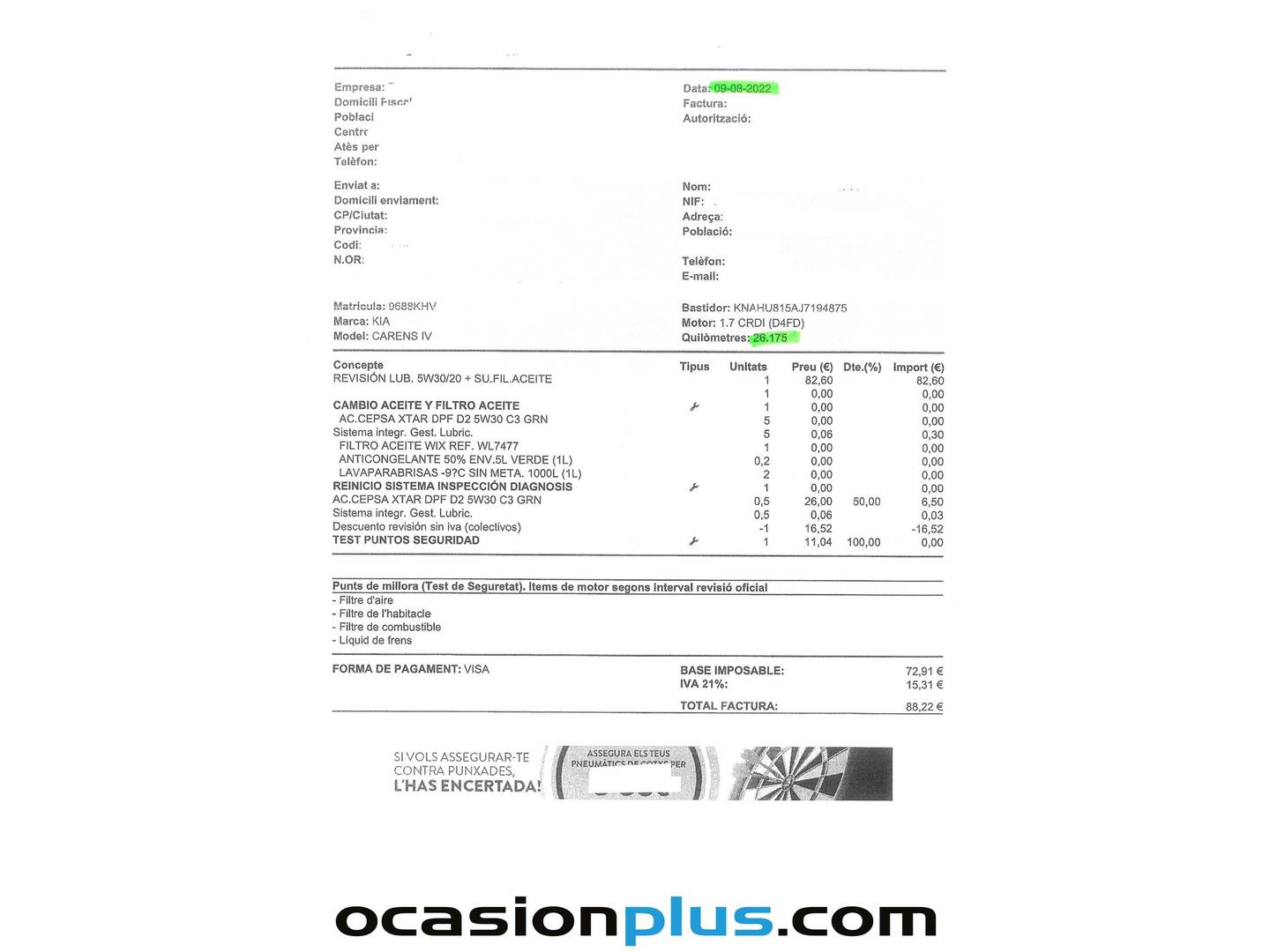 Foto del mantenimiento del KIA Carens Kia Carens 1.7 CRDi VGT Drive Eco-Dynamics (115 CV)