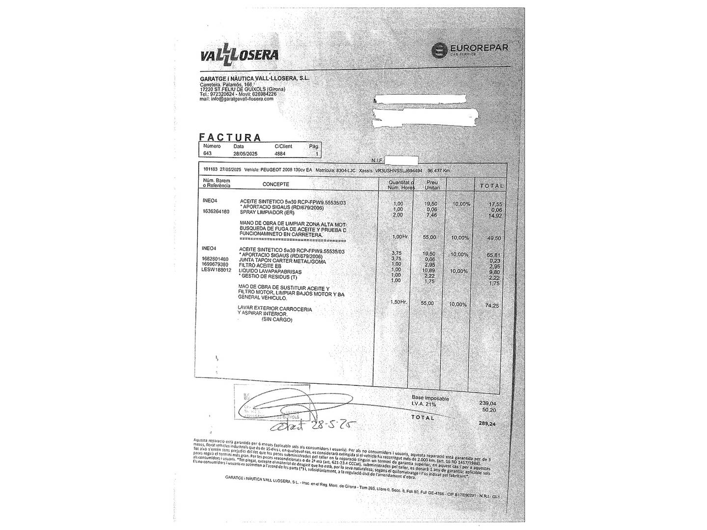 Foto del mantenimiento del Peugeot 2008 Peugeot 2008 130 S&S Allure EAT8 (130 CV)