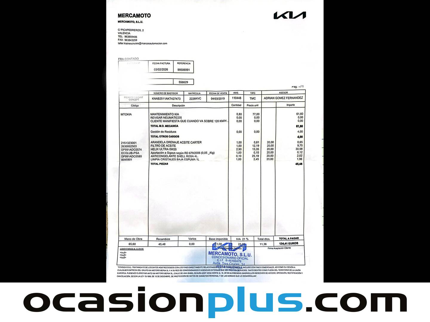 Foto del mantenimiento del KIA Picanto KIA Picanto 1.0 CVVT Concept (67 CV)