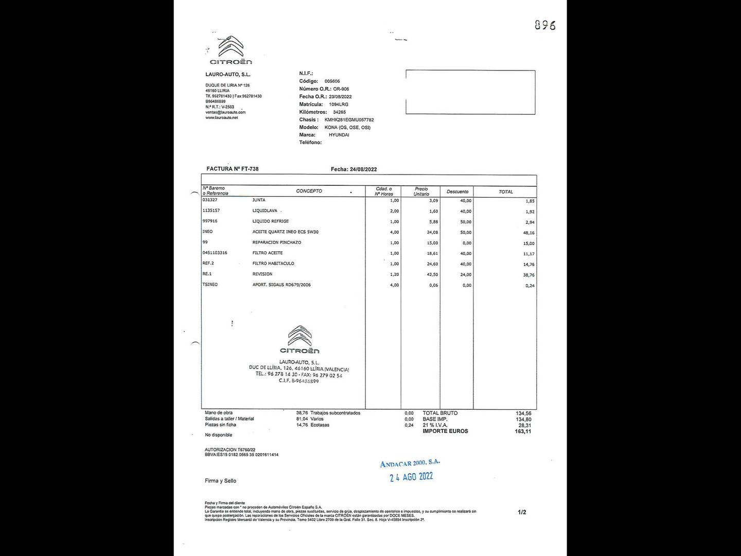 Foto del mantenimiento del Hyundai Kona Hyundai Kona 1.6 GDI HEV Maxx DCT (141 CV)