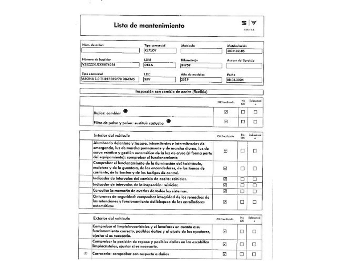 Foto del mantenimiento del Seat Arona Seat Arona 1.0 TSI Ecomotive Reference Plus (95 CV)