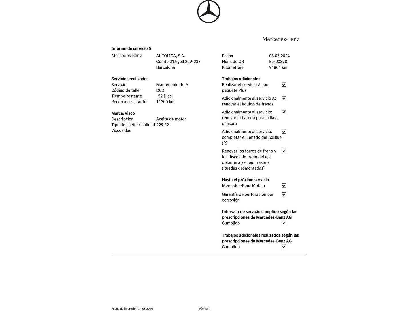 Foto del mantenimiento del Mercedes Clase GLC Mercedes GLC GLC 250 d 4Matic (204 CV)
