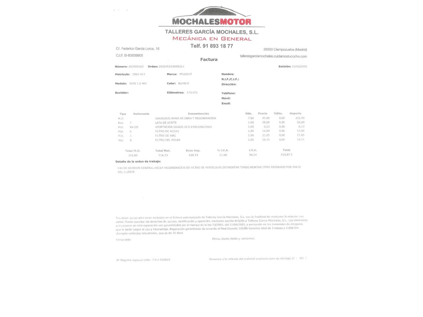 Foto del mantenimiento del Peugeot 5008 Peugeot 5008 BlueHDI 130 S&S GT Line (130 CV) 7 Plazas