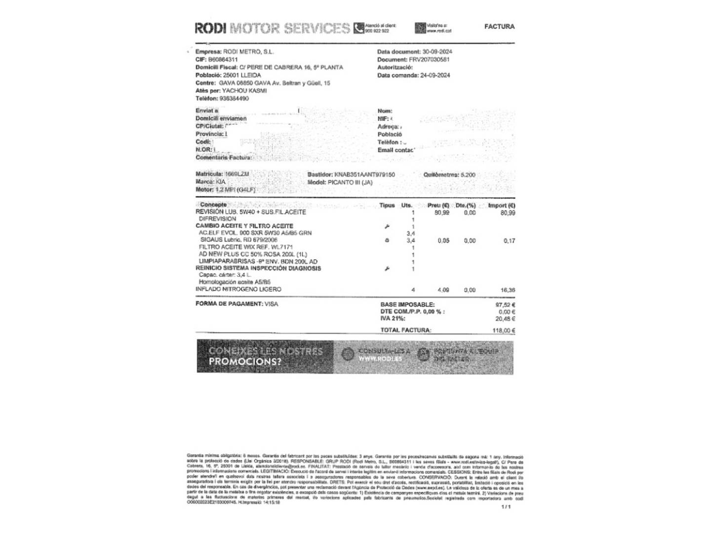 Foto del mantenimiento del KIA Picanto KIA Picanto 1.2 DPi GT Line (84 CV)