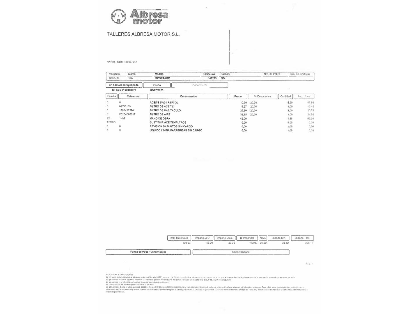Foto del mantenimiento del KIA Sportage KIA Sportage 1.7 CRDi VGT Eco-Dynamics x-Tech17 4x2 (115 CV)