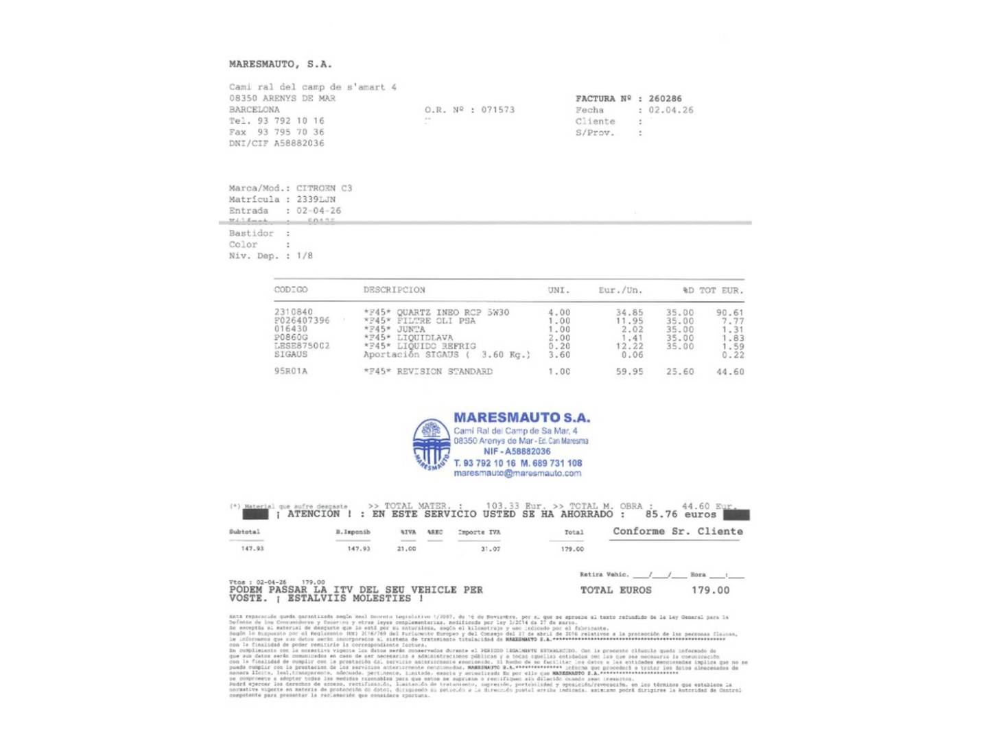Foto del mantenimiento del Citroën C3 Citroën C3 PureTech Feel Pack (83 CV)