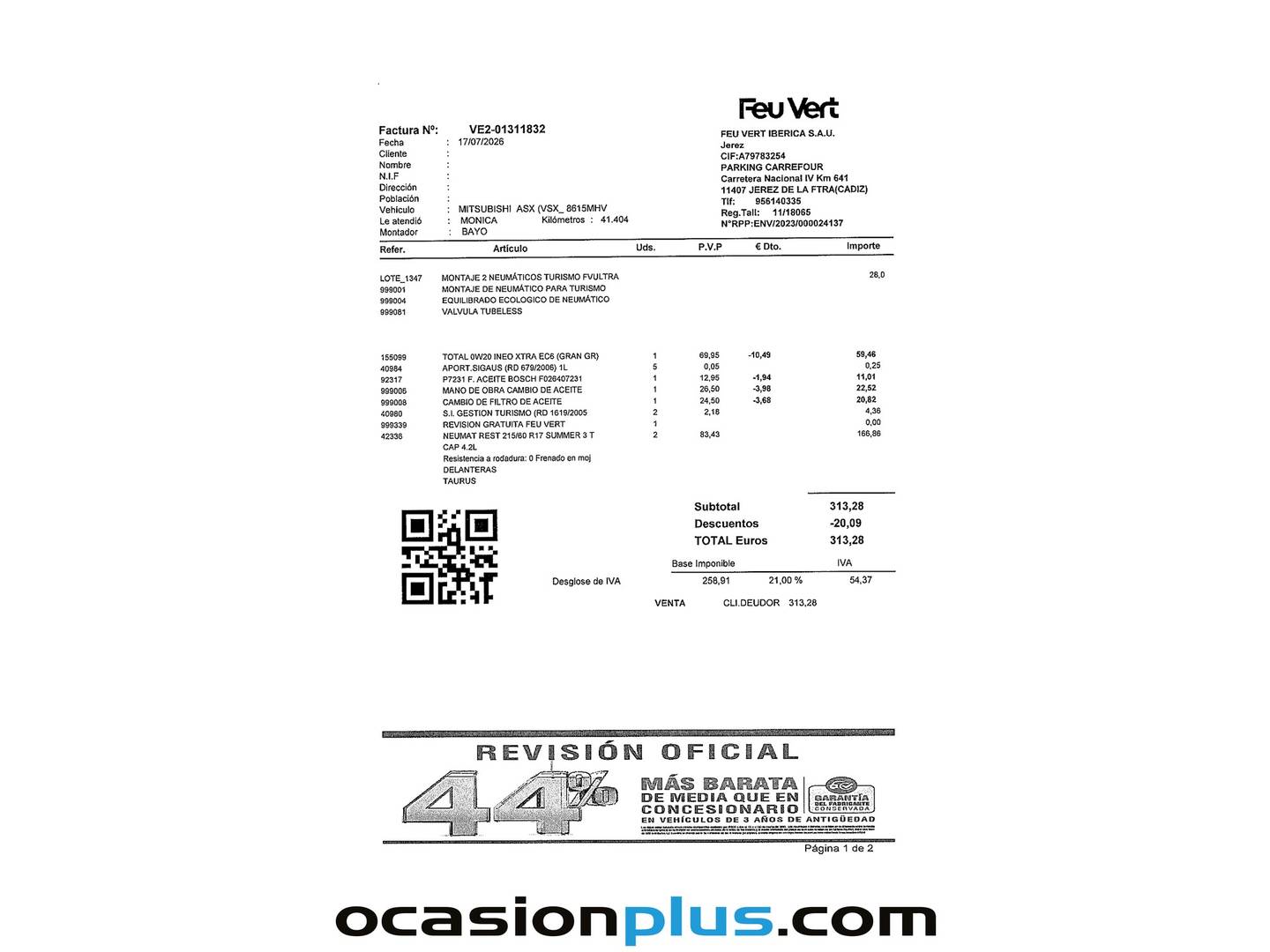 Foto del mantenimiento del Mitsubishi ASX Mitsubishi ASX 100T Motion (91 CV)