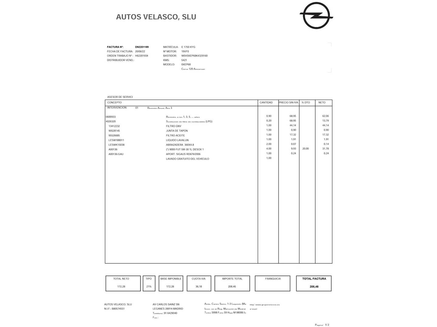 Foto del mantenimiento del Opel Corsa Opel Corsa 1.4 GLP Selective Pro  (90 CV)