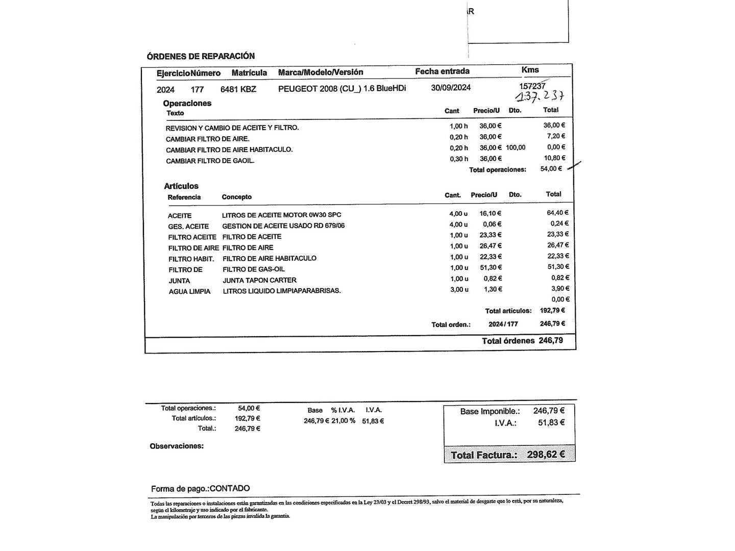 Foto del mantenimiento del Peugeot 2008 Peugeot 2008 BlueHDi 120 S&S Allure (120 CV)