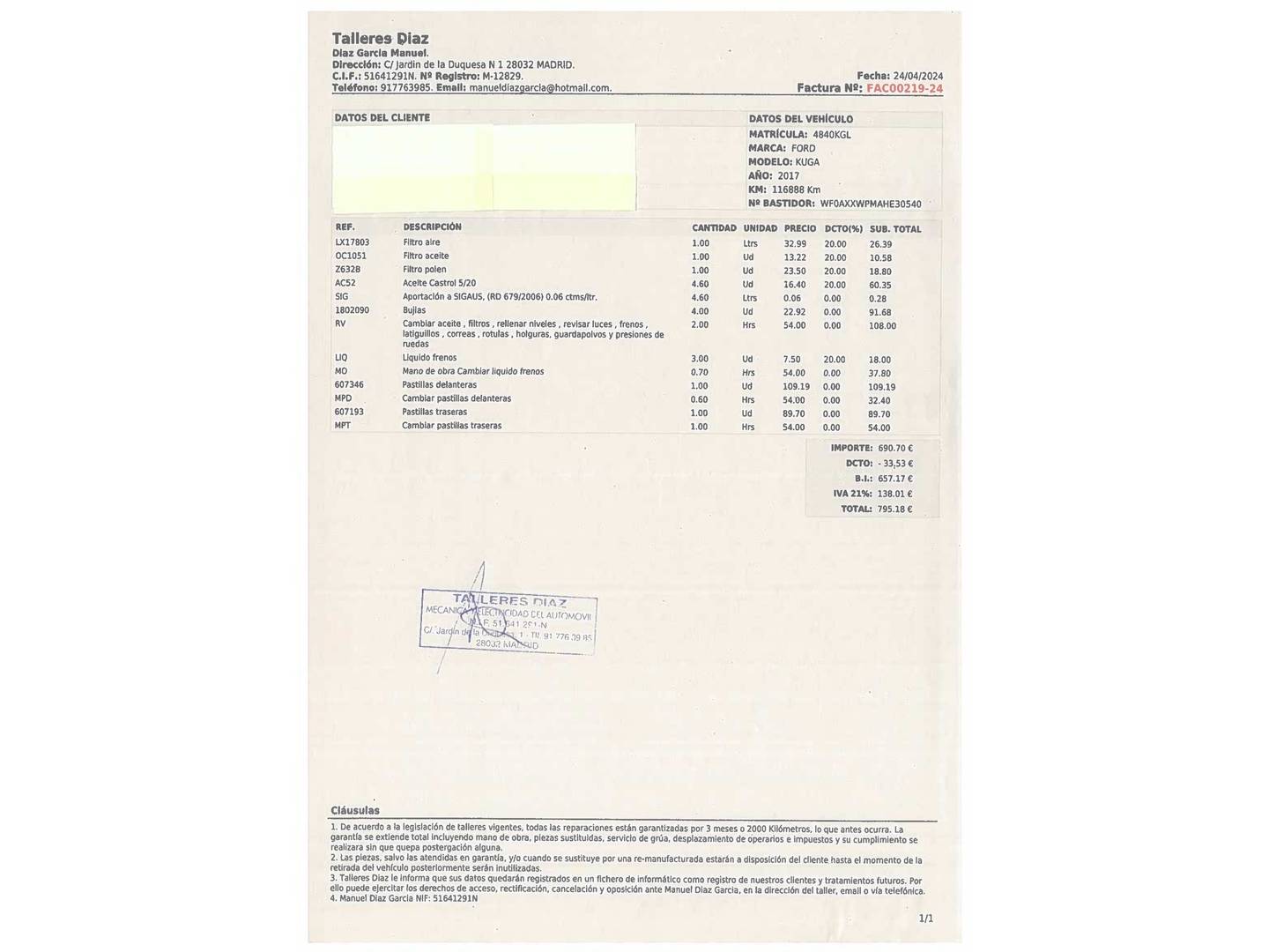 Foto del mantenimiento del Ford Kuga Ford Kuga 1.5 EcoBoost S&S Titanium 4x2 (150 CV)