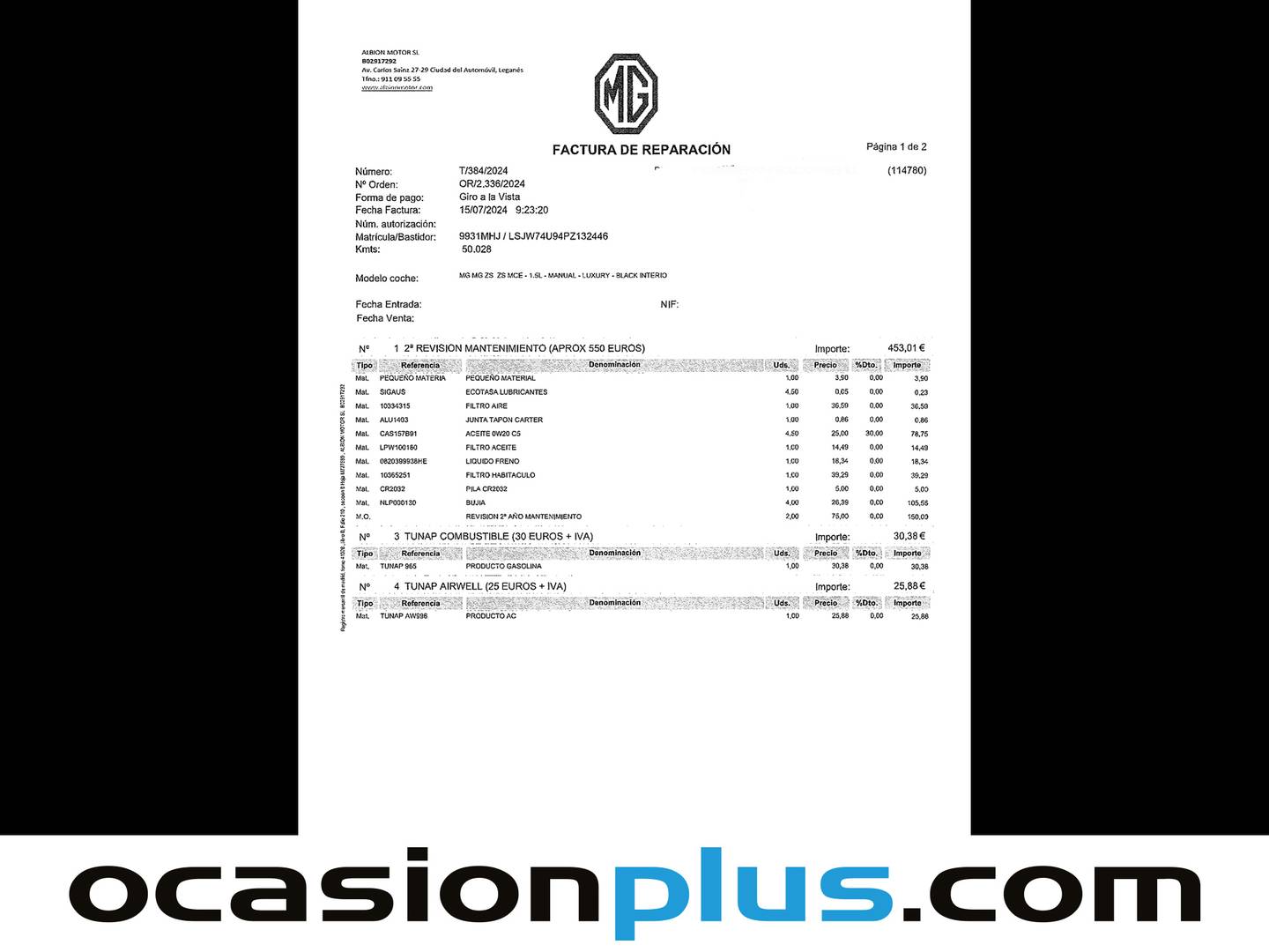 Foto del mantenimiento del MG ZS MG ZS 1.5 Comfort (106 CV)